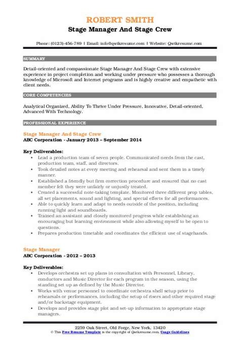 10 Stage Manager Resume Samples Templates For 2025 10 Stage Manager Resume Samples Templates For 2025