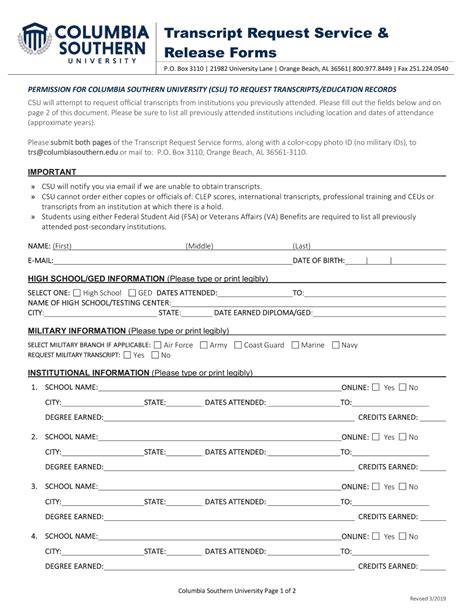 Columbia University Request Transcript Columbia University Request Transcript